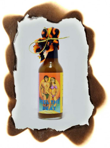 Feel The Heat Hot Sauce With Colorful Cloth Topper - 5 Ounce Bottle
