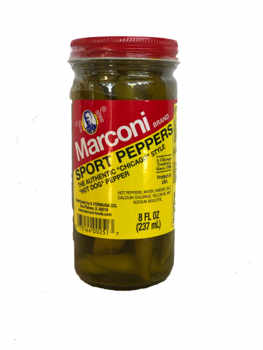 Marconi Brand Sport Peppers-The Authentic "Chicago" Style "Hot Dog" Pepper  - 8 Ounce Jar