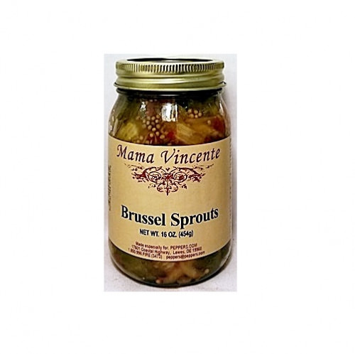 Mama Vincente Brussel Sprouts with Onions & Red Peppers - 16 Ounce Jar